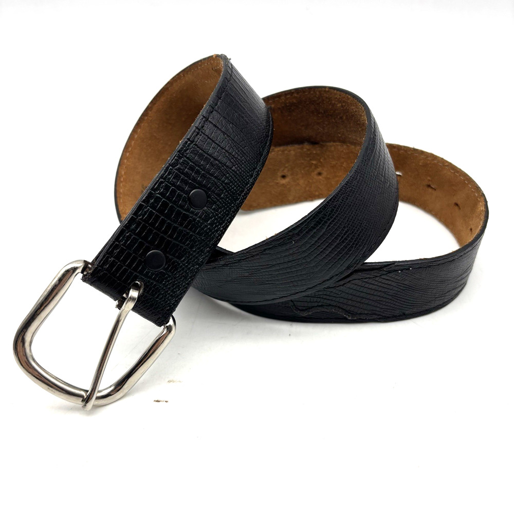 Vintage 80s Lyntone 5277 Black Lizard Skin Cowhide Lined Western Belt 36 USA